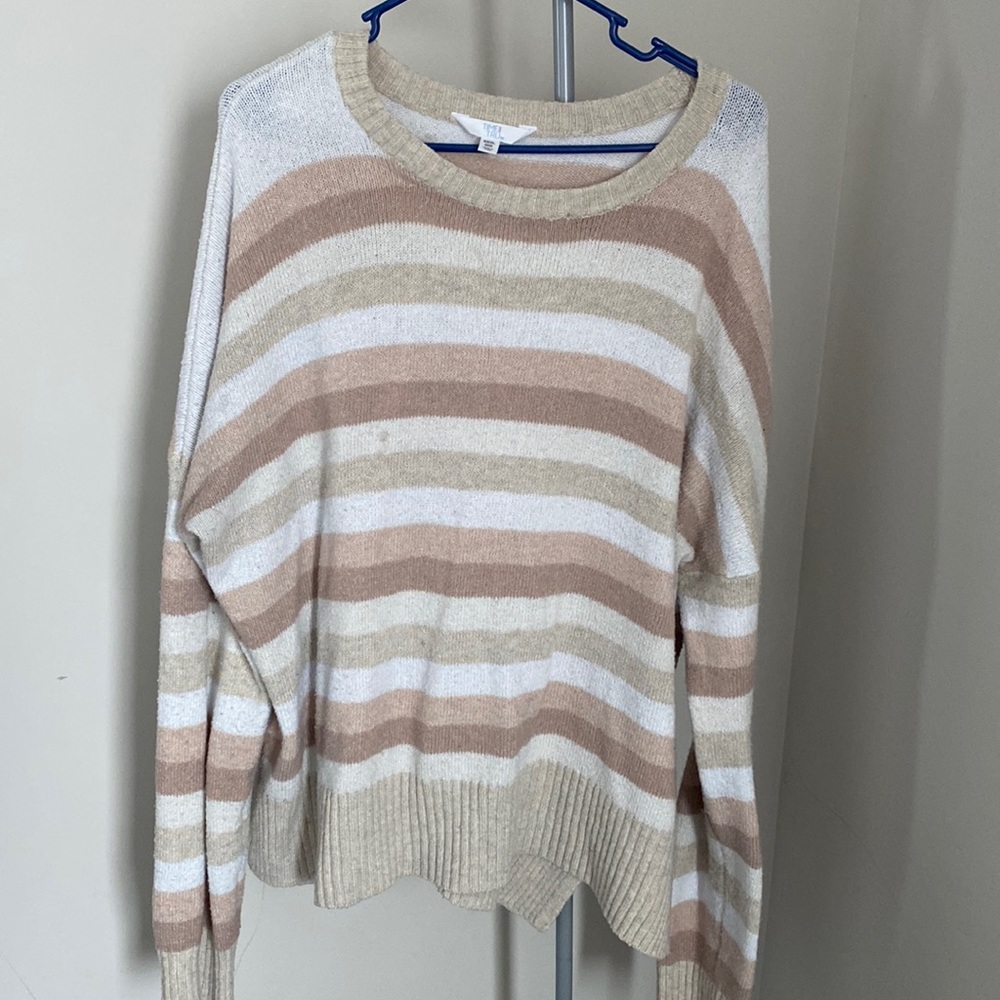Cozy Sweater, 3X or 22, Tan and Cream, Long Sleeve, Soft Fabric
